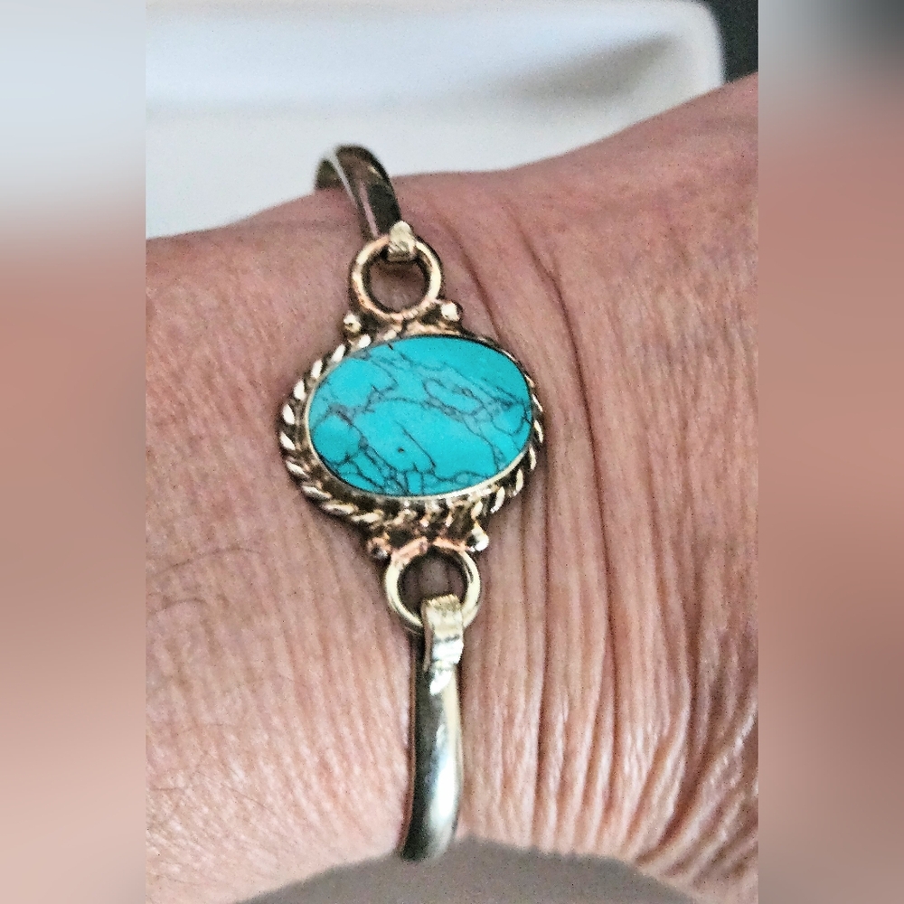 TIBETAN TURQUOISE CUFF BANGLE BRACELET 6.5 - 6 3/4 - Picture 2 of 4